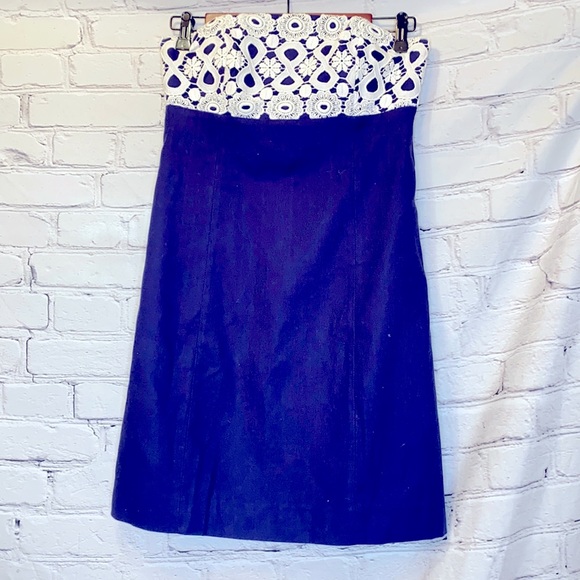 Lilly Pulitzer Navy Blue White Strapless Dress Size 0 - Picture 1 of 11